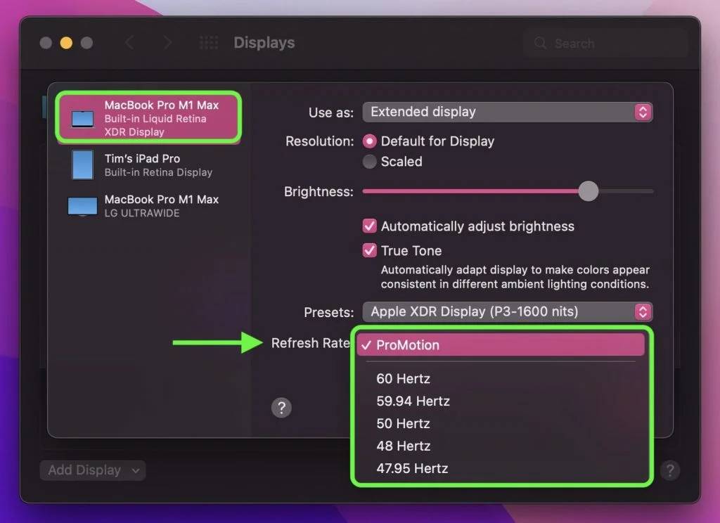 Cách thay đổi tốc độ làm tươi của màn hình MacBook Pro 3