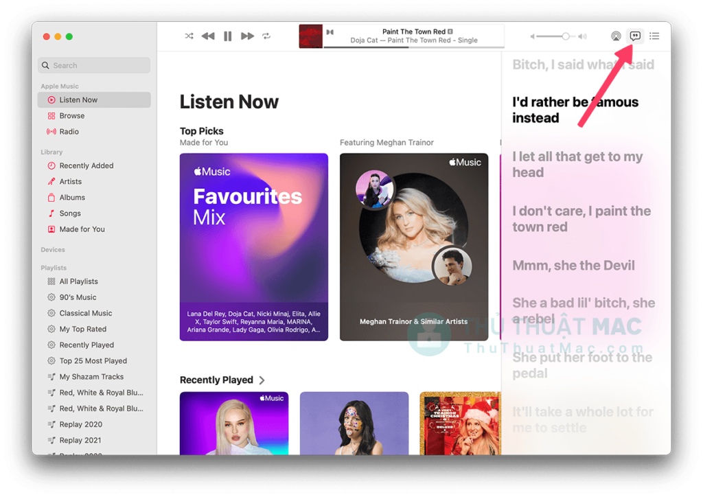 Cách xem lời bài hát Apple Music ở chế độ toàn màn hình trên Mac 3