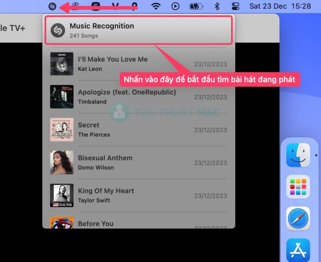 Cách tìm nhạc bằng Shazam từ thanh menu của Mac 2